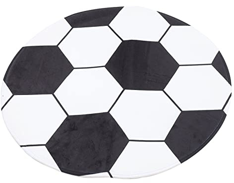 Milisten Soccer Rug Round Kids Rug Football 60cm Round Rug Carpet Floor Chair Mat Circle Area Rug for Kids Rooms Childrens Bedroom Black White Football Check