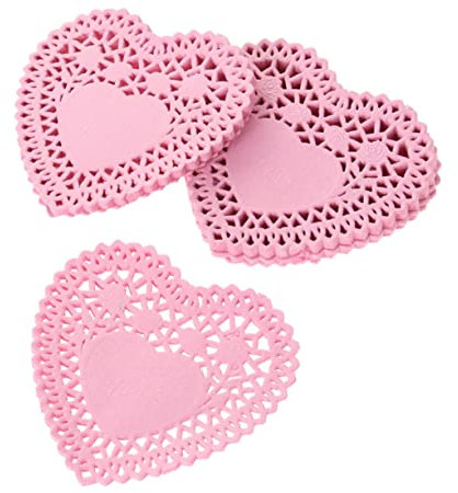 Homoyoyo Herz Kuchenspitzenpapier Papierdeckchen Spitzendeckchen 250 Stück 4 Zoll Ölfest Zufällige Farbe und Muster Einweg für Party Hochzeit Dekoration Kuchen Dessert Brot