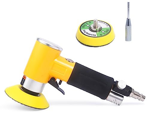 Mini Exzenterschleifer Winkelschleifer Druckluft mit 75mm 50mm Klett Schleifteller, Gelb Mini poliermaschine Schleifmaschine für Holz Metall Wand