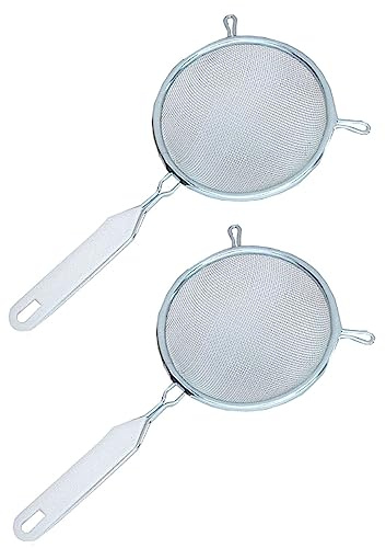 Sanixa GP2447_x2 Juego de 2 coladores de cocina de metal con mango de plástico blanco, diámetro de 12 cm, colador de metal, colador de pasta doméstica, colador de pasta fina