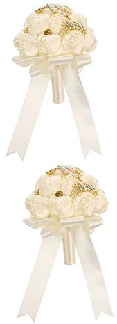 Garneck 2stücke Brautstrauß Satin Mit Perlen Und Strass Romantische Hochzeitsdekoration Handgefertigte Blumen Für Braut Und Brautjungfern Für Feierlichkeiten Und Mittelstücke