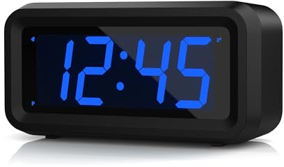 KWANWA Small Digital Alarm Clock, 1.2inch Dark Blue LED Digits, Adjustable Brightness, Dim Night Model, 12H/24H, Battery Operated, Wall Mount, Snooze, Clock for Kids Bedroom, Small Travel Clock