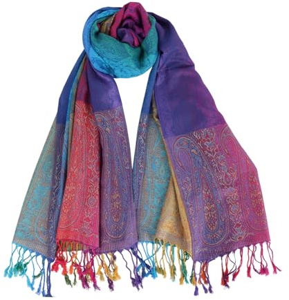 70 x 180 cm Damen Warm Schal - Winter Ethnic Mit Style Colorful Gradient Marokko Mit Quasten - Farbe