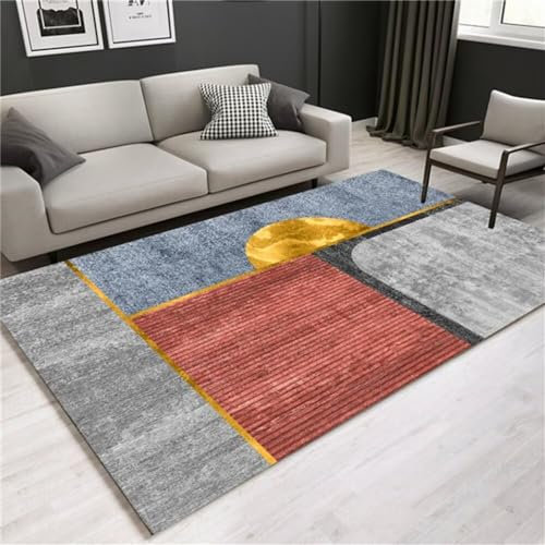 RUGMRZ Waschbare Teppiche Wohnzimmerteppich Kurzflor grau rot klassisch unregelmäßiges geometrisches Design Wohnzimmerteppich pflegeleicht Fleckerlteppich 200X300CM