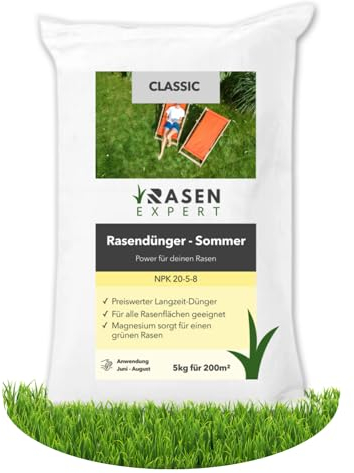 Rasendünger Sommer 25kg - Sommerdünger Rasen (20-5-8) - geeignet für Streuwagen - Klassischer Dünger mit Magnesium