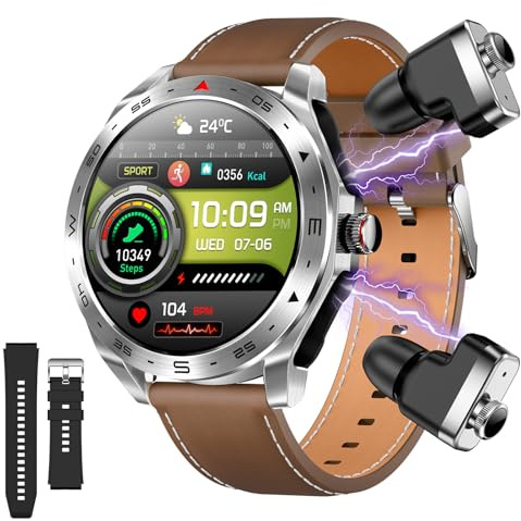 Smartwatch Herren, mit Bluetooth Kopfhörer Double Strap,IP68 Wasserdichte Outdoor Sportuhr Fitness Tracker,Schrittzähler Herzfrequenz/Schlafüberwachung/Blutdruckmessung Smartwatches für Android iOS
