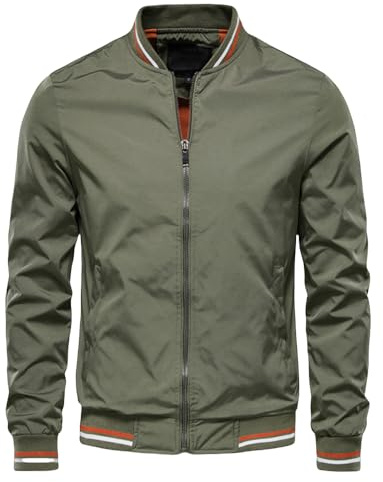LELEW Chaqueta Bomber De Verano para Hombre, Manga Larga Chaquetas De Béisbol Finas Chaquetas Ligeras Y Transpirables Cortavientos Abrigos Deportivos Informales para Correr Top Verde M