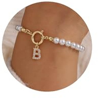 TINGN Perlen Armbänder mit Buchstaben Damen - Gefüllte Perlenarmband Damen Gold Intialen Armband mit Buchstabe B Personalisiertes Charm Armband Geburtstag Valentinstag Geschenke für Frauen Mädchen