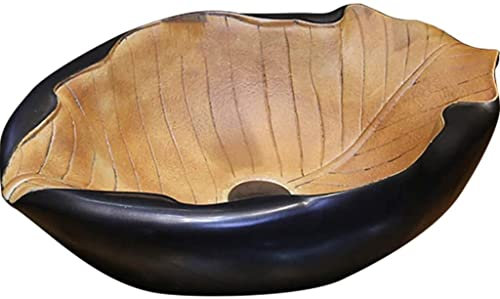 NOALED Mobile da lavabo con lavabo, lavabo da Bagno Lavabo da appoggio, lavabo da appoggio Creativo Foglia aliena sopra lavabo da appoggio Lavabo in Ceramica Spessa retrò Stile Industriale Antico