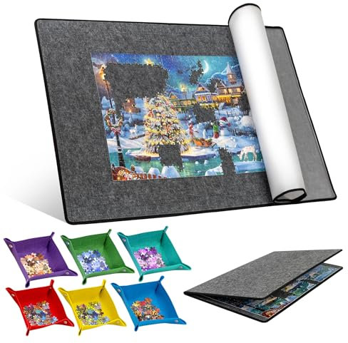 Becko US Jigsaw Puzzle Board with 6 Sorting Trays & TPU Cover, Foldable Puzzle Mat with Auxiliary Lines for Puzzle Storage Saver, Lightweight & Portable, for 2000 1500 1000 750 500 Piece Puzzles