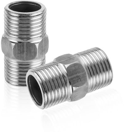 JIYIN 2 Stück Edelstahl Doppelnippel, 1/2 Duschschlauch Adapter Duschschlauch Verlängerung Gewinde-Rohranschluss Gewindefitting für verschiedene Wasserleitungen oder Luftleitungen verbindenden