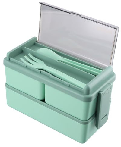 Volumoon Bento Lunch Box 1400ML, bento box stackable, 2 Layer 3 Compartments Leak Proof Lunch box with Cutlery,meal prep containers lunch box for Adults Kids Office Microwave Dishwasher Safe Available