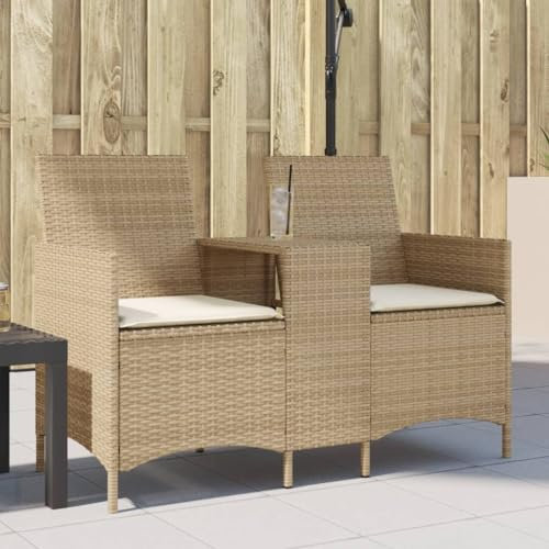 ShGaxin Gartensofa 2-Sitzer mit Tisch und Kissen Beige Poly Rattan, Gartenlounge, Garden Sofa, Balkonmöbel, Gartenmöbel, Loungemöbel - 4003888