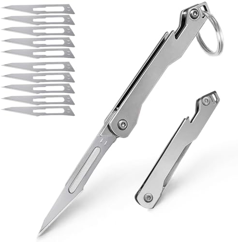 BEFUNC Klappmesser, Skalpell Schlüsselanhänger Messer, Mini Taschenmesser mit10 auswechselbare Klingen Figur #23, Edelstahl Outdoor Messer, Zweihand Klappmesser (BF021)