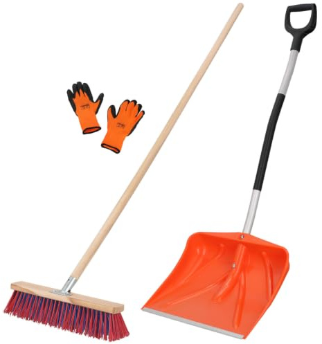 KOTARBAU® Set Schneeschaufel mit Aluminiumstiel 137 cm Straßenbesen 43 cm + Handschuhe Schneeschieber Snow Shovel Gartenbesen mit Stiel draußen Schneeschaufel Auto Aluminium Stiel