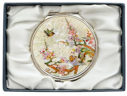 February Mountain Kompaktspiegel aus Perlmutt - Geschenk für Frauen, Mutter & Schwester (Weiße Pflaumenblüte)
