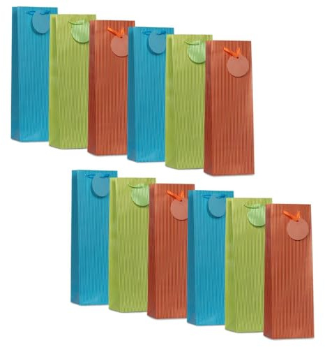 Laro Premium-Line Geschenktüten mit Henkel Flaschentüten Bunt Linien 12/24/48/96stk, Anzahl:12, Muster Tüten:Flaschentüten Bunt Linien