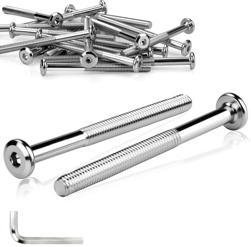 TXXATX Tornillos de cabeza plana M6 x 120 mm, 20 unidades, tornillos de cabeza alomada, hexágono interior, tornillos cilíndricos, acero galvanizado, con llave hexagonal, para camas