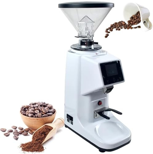 Macinacaffè elettrico, macchina da caffè professionale, macinacaffè for uso commerciale e domestico, macinacaffè automatico for caffè espresso, contenitore for chicchi rimovibile, due modalità(White,2