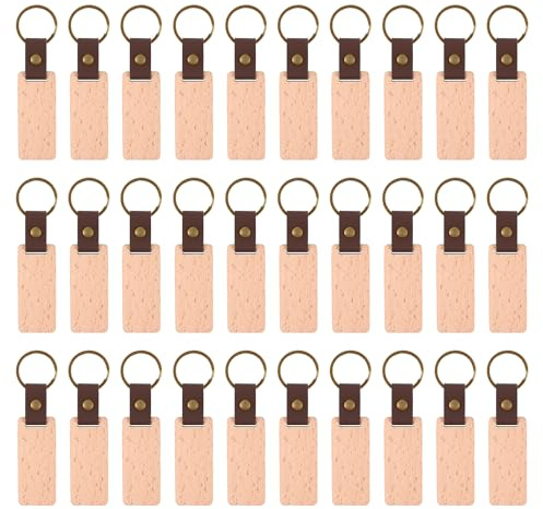 VIDETOL Lot de 30 porte-clés en bois, 11,2 x 2,7 cm, vierges, pour décoration, peinture et bricolage