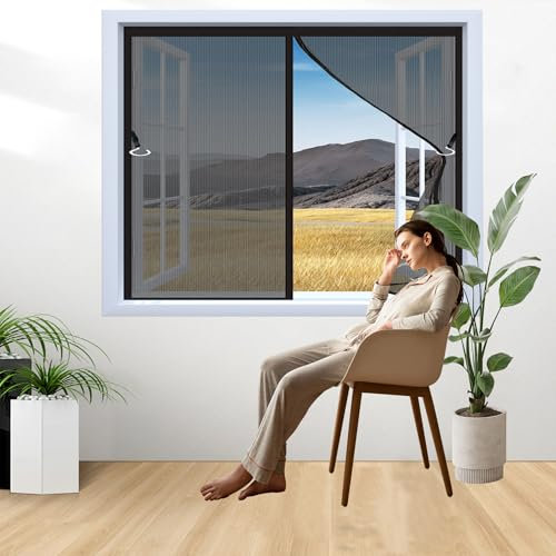 Magnetvorhang Insektenschutz 102 x 104 cm Ohne Bohren Langlebige Fliegengitter Tür Magnet Insektenschutz Luft Kann Frei Strömen Nicht Kürzbar mit Selbstklebendes Klettband, Schwarz