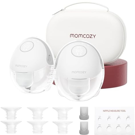 Momcozy Bröstpump Handsfree Mobil Style | M6, Bärbar Amningspump Idealisk Rytm för Mer Mjölk, DoubleFit Flange Mer Passform & Diskret med 3 Lägen & 9 Nivåer, 24mm - 2-pack Quill Grå