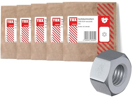 TOX Sechskantmuttern-Set (96-tlg.) für Heim- und Handwerker, Muttern in M5, M6, M8, M10 und M12 in umweltschonender Papierverpackung, galvanisch verzinkt, DIN 934, vielseitig einsetzbar, 09990917
