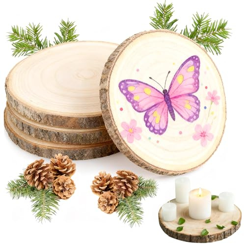 Staranry 4 Dischi In Legno Naturale da 20–23 Cm, Dischi Legno Spessore 1,5 cm con Corteccia, Tronchi Decorativi per Tavolo, Matrimoni, Natale, Fai da Te, Sottobicchieri o Portafoto