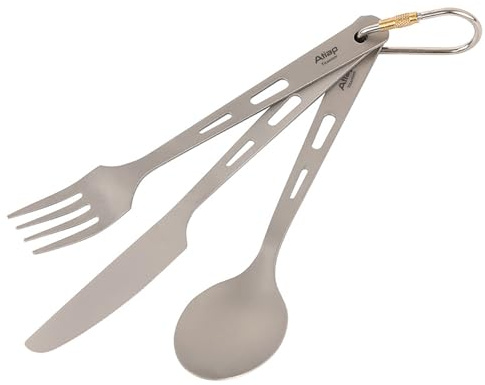 ATIAP Juego de cuchillos de titanio con 3 utensilios y hebilla, ultraligero y portátil para exteriores