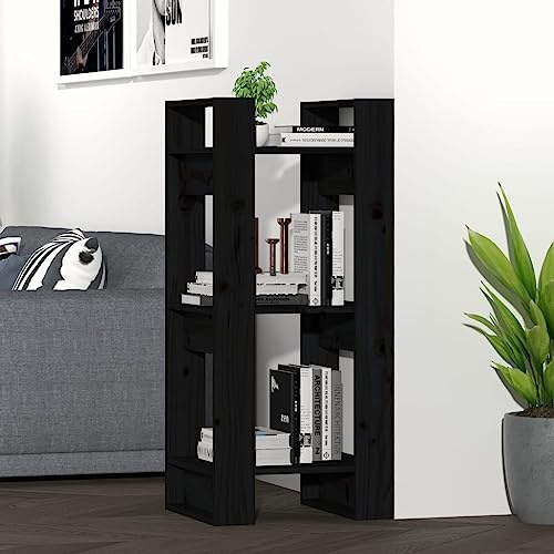 Mimdixy Büroregal, Regale Schmal, Dekoregal, Bücherregal/Raumteiler Schwarz 41x35x91 cm Massivholz Kiefer Für Homeoffice, Küche, Einfache Montage