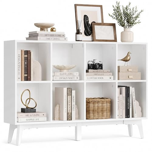 VASAGLE MAEZO Kollektion - Bücherregal, Standregal 8 Fächer, Würfelregal, Aufbewahrungsregal für Wohnzimmer, Homeoffice, Esszimmer, 24 x 119,6 x 77 cm, wolkenweiß LBC193WB01 | MAEZO LBC193WB01 Bücherregal, Organizer, Wolkenweiß, Kollektion MAEZO