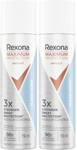 Rexona Maximum Protection Desodorante Aerosol Antitranspirante para mujer Clean Scent, 150 ml (Paquete de 2)