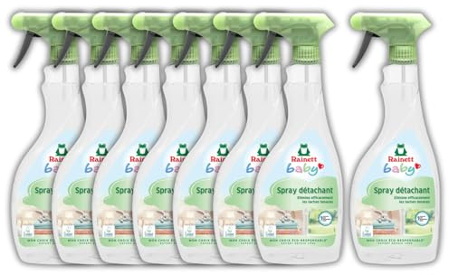 RAINETT Baby - Spray Détachant Avant Lavage - Efficace Contre Les Taches Tenaces - Testé Dermatologiquement - Tensioactifs d'Origine Végétale - Flacon Recyclé & Recyclable - 500 ml - Pack de 8