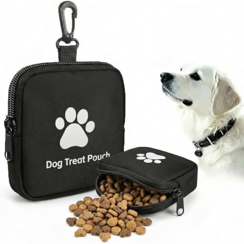 Dog Treat Pouch,Dog Treat Bag,Treat Pouch for Dog Training,Treat Pouch | Puppy Dog Bag with Zipper Closure, Ultra Lightweight Waterproof Puppy Training Pouch for Walking, Travel & Outdoor (Black)
