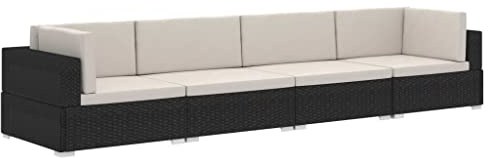 QJBSAVVA 4-TLG Garten-Sofagarnitur mit Auflagen Poly Rattan Lounge Set Modular für Terrasse, Wetterfestes Lounge-Sofa Ecksofa und Mittelsofa Set für Außenbereich, Schwarz und Creme, 280x70x54 cm