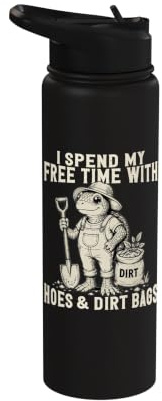 Hoes Dirt Bags Funny Gardening Pun Sarcastic Turtle Stainless Steel Insulated Water Bottle