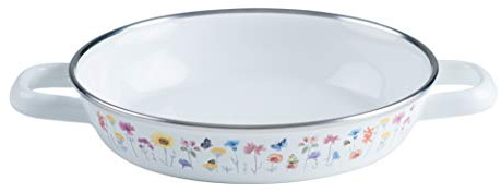 Riess, 0044-070, Eier- und Servierpfanne Ø 10cm, FLORA, Weiß, Emaille, Vol. (rec.): 0,7 Liter, Made in Österreich, LBH: 26,1x19,8x4,1cm, 0,712kg, Eierpfanne, Emailliert, Kratzfest, Ofenfest
