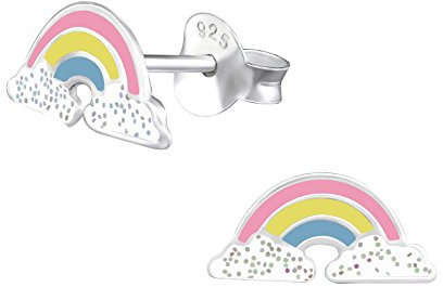 Laimons Boucles d'oreilles pour enfant - Arc-en-ciel - Bande lumineuse multicolore avec paillettes blanches - En argent sterling 925, Argent sterling