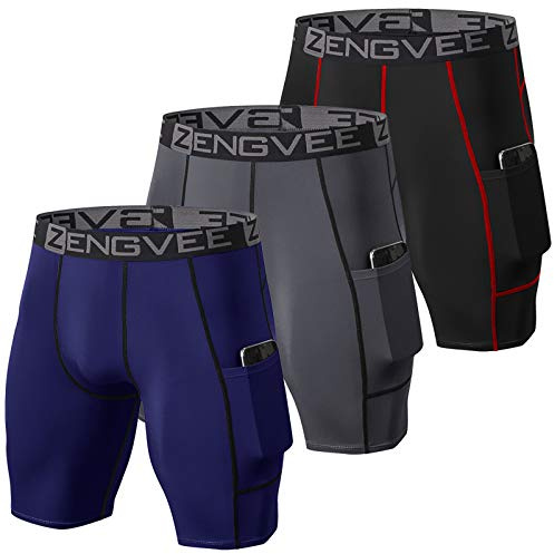 ZENGVEE 3 Piezas Mallas Running Hombre de Secado Rápido para Pantalon Deporte Hombre para Gym, Yoga, Running(Gray Black Navy-XL)