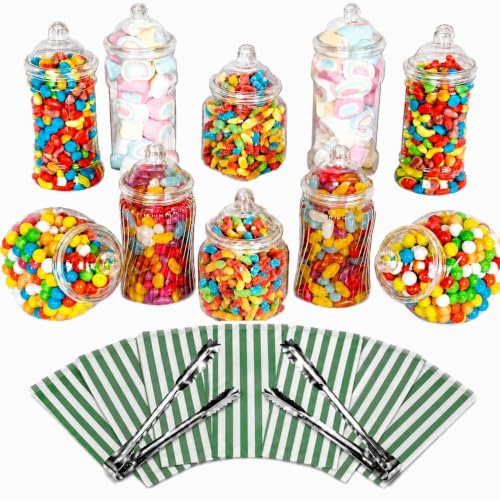 Truly Sweet Candy 10 Plastic Sweet Jars, 5 styles, 2 tongs, 50 bags Buffet (Green)