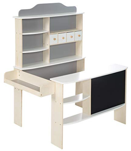 roba Kaufladen, Holz natur,weiß/grau lackiert, 4 Schubladen,Tafel, Theke & Seitentheke