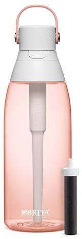 Brita Hard-Sided Plastic Premium Filtering Water Bottle, BPA-Free, Reusable, Replaces 300 Plastic Water Bottles, Filter Lasts 2 Months or 40 Gallons, Includes 1 Filter, Blush - 36 oz.