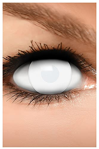 FUNZERA Lentilles de Contact Blanches – Effet DEAD ZOMBIE, Sans Correction, Journalières, 1 Paire (2 pcs), Vision Réduite à 60 % – Idéales pour les Soirées et Déguisements
