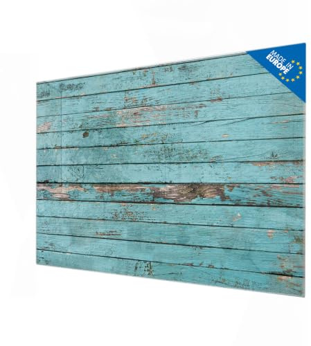 banjado Glas-Magnettafel in 120x80cm für Notizen in Holzoptik | Magnetisches Glasboard für Notizen und Fotos, mit Motiv Blaue Holzlatten in warmer Holzoptik