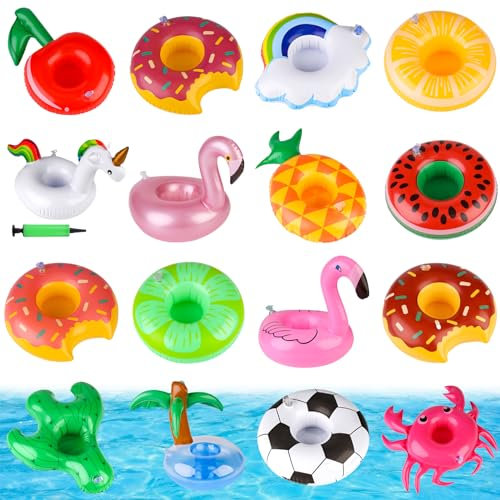 QUACOWW Lot de 17 porte-gobelets gonflables pour piscine, dessous de verre pour boissons, porte-bouteille gonflable, porte-bouteille flottant pour famille, piscine, fête