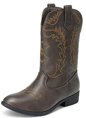 DREAM PAIRS Stivali da Cowboy per Ragazze,Size 31,Marrone