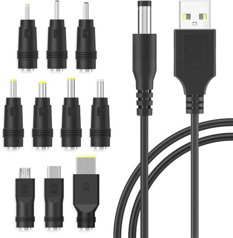 aceyoon DC Power Cable 3A with Universal 5.5 x 2.5mm 10 Tips DC Power Adapter Black DC USB Cable 1m DC Barrel Jack Connectors for 5V DC Power Supply Compatible for Acer, Laptops, Router, Keyboard etc