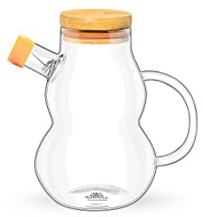 Wilmax | Ölflasche aus Glas | 450 ml | Auslaufsicherer Essig- Ölspender | Oil Bottle mit Bambusdeckel | Ölflaschen zum Befüllen | Tropfsicherer | Zu Hause | Für Restaurants | Geschenkset