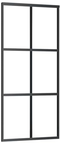 vidaXL Schiebetür mit Soft-Stop-Funktion Glasschiebetür Glastür Glas Schiebe Tür Schiebetürsystem ESG-Glas Aluminium 90x205cm Schwarz