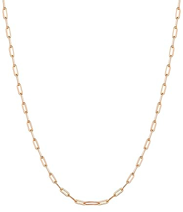 PROSILVER 1,7mm breit Gold Kette für Damen 51cm Rosegold vergoldet Halskette in Büroklammern Form 925 Silber Gliederkette schlichte Ankerkette Accessoire für Ehefrau Freundin